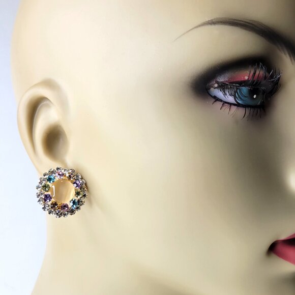 Colorful Crystal Round Earrings - Picture 8 of 10